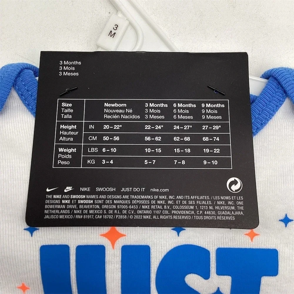 Nike Baby Bodysuits‎ 3-Pack Unisex 3M Midnight Navy Gray Just Do It Swoosh